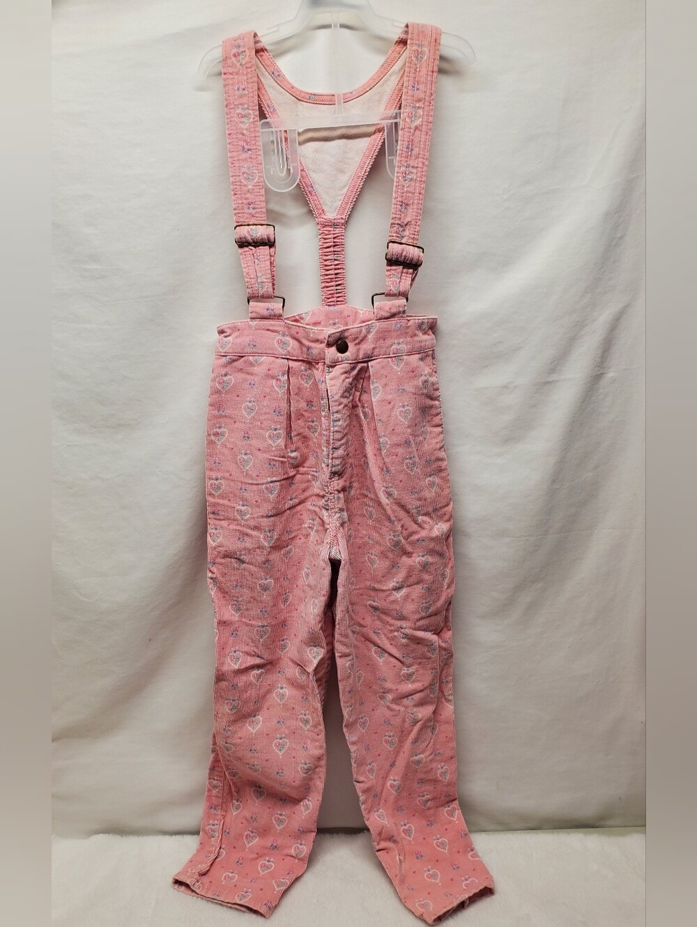 Rare vintage 80s oshkosh Overalls soft Courdaroy pink with floral hearts print - Picture 1 of 12
